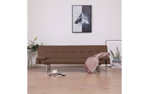 Καναπές - Κρεβάτι με Δύο Μαξιλάρια Καφέ από Πολυεστέρ&