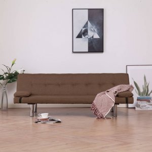 Καναπές - Κρεβάτι με Δύο Μαξιλάρια Καφέ από Πολυεστέρ&
