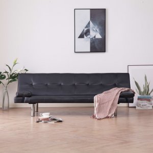Καναπές - Κρεβάτι με Δύο Μαξιλάρια Καφέ από Συνθετικό &D