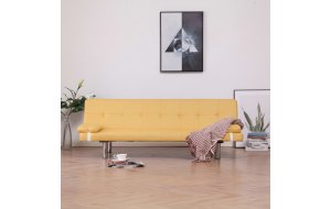 Καναπές - Κρεβάτι με Δύο Μαξιλάρια Κίτρινος από Πολυεστέρα