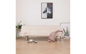 Καναπές - Κρεβάτι με Δύο Μαξιλάρια Κρεμ από Πολυεστέρα