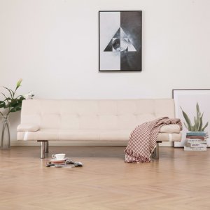 Καναπές - Κρεβάτι με Δύο Μαξιλάρια Κρεμ από Πολυεστέ&