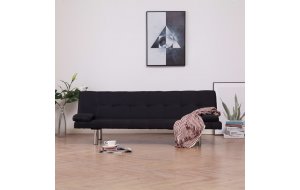 Καναπές - Κρεβάτι με Δύο Μαξιλάρια Μαύρος από Πολυεστέρα