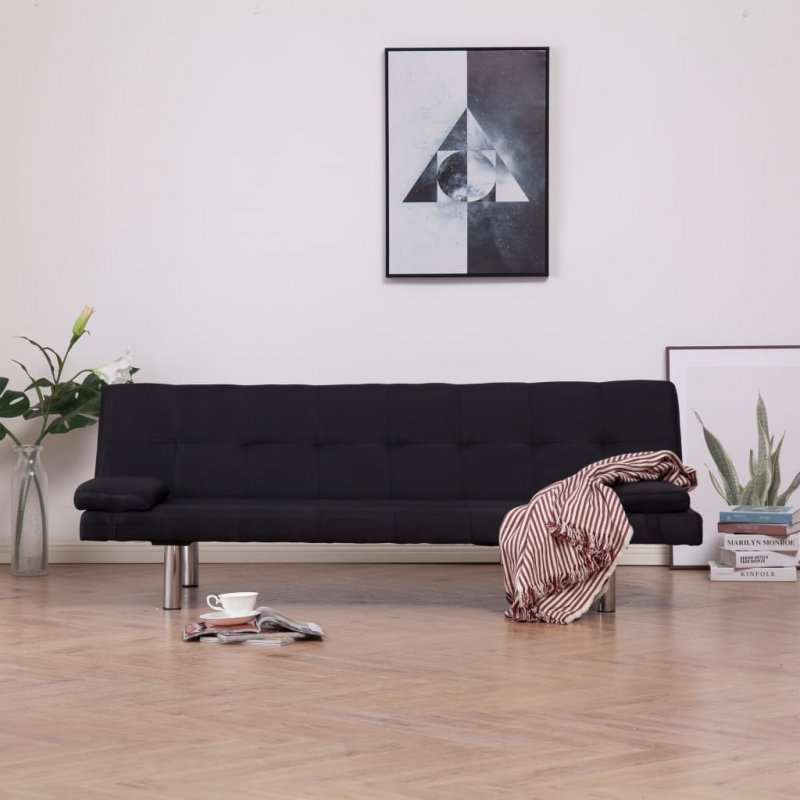 Καναπές - Κρεβάτι με Δύο Μαξιλάρια Μαύρος από Πολυεστέρα | Echo Deco
