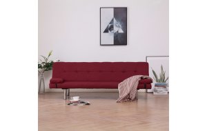 Καναπές - Κρεβάτι με Δύο Μαξιλάρια Μπορντό από Πολυεστέρα