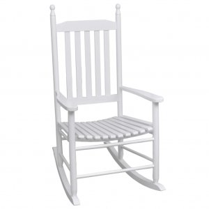 Πολυθρόνα κουνιστή με καμπυλωτό κάθισμα λευκή ξύλινη