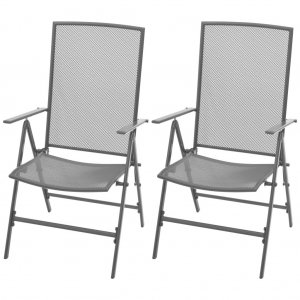 Καρέκλες Κήπου Στοιβαζόμενες 2 τεμ. Γκρι Ατσάλινες