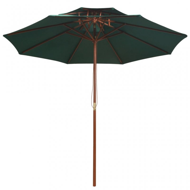 Ομπρέλα με Διπλή Οροφή Πράσινη 270 x 270 εκ. με Ξύλινο Ιστό | Echo Deco