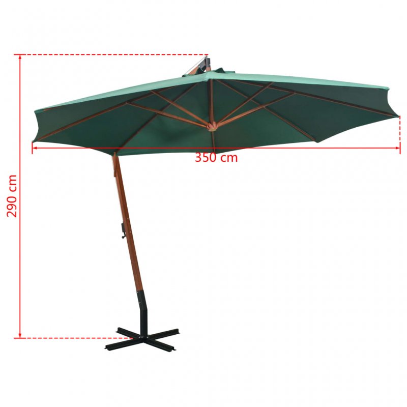 Ομπρέλα κρεμαστή πράσινη με ξύλινο ιστό 350 εκ
