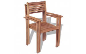 Καρέκλες κήπου στοιβαζόμενες σετ δύο τεμαχίων από μασίφ ξύλο teak