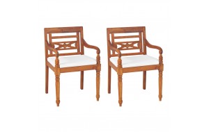 Καρέκλες Batavia σετ δύο τεμαχίων από μασίφ ξύλο teak με μαξιλάρια