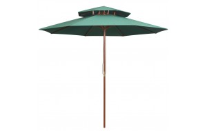 Ομπρέλα με Διπλή Οροφή Πράσινη 270 x 270 εκ. με Ξύλινο Ιστό