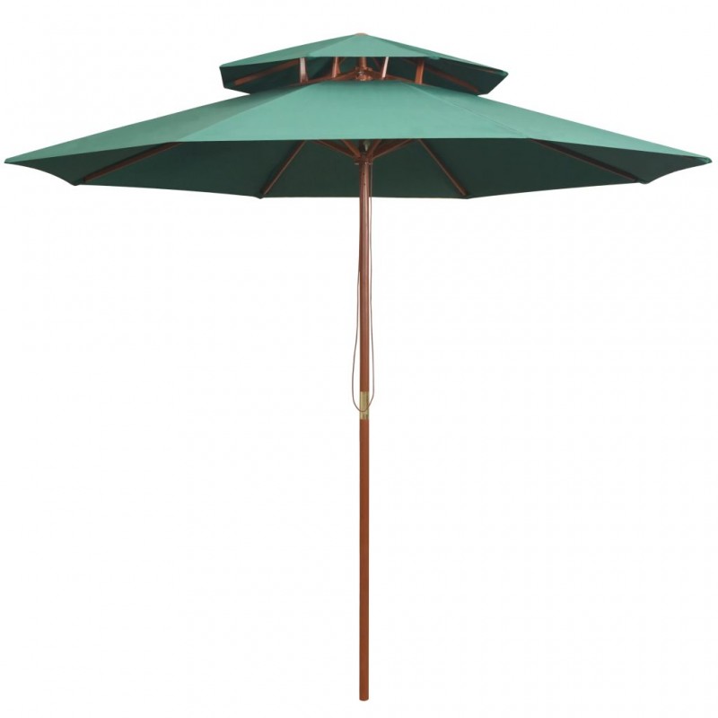 Ομπρέλα με Διπλή Οροφή Πράσινη 270 x 270 εκ. με Ξύλινο Ιστό | Echo Deco