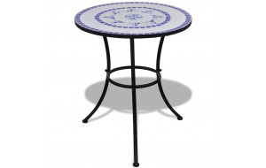 Τραπέζι bistro τύπου μωσαϊκό με κεραμική επιφάνεια σε μπλε και λευκό χρώμα 60x70 εκ
