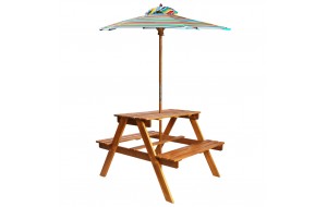 Τραπέζι πικ νικ παιδικό με ομπρέλα από μασίφ ξύλο ακακίας 79x90x60 εκ