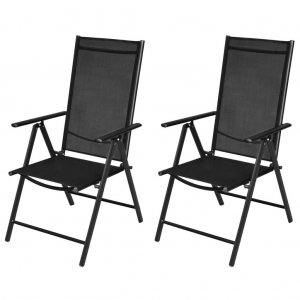Καρέκλες Κήπου Πτυσσόμενες 2 τεμ. Μαύρες Αλουμίνιο / Textilene