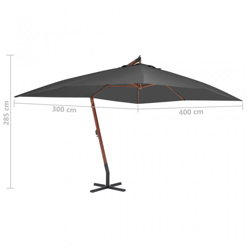 Ομπρέλα κρεμαστή ανθρακί με ξύλινο ιστό 400x300 εκ