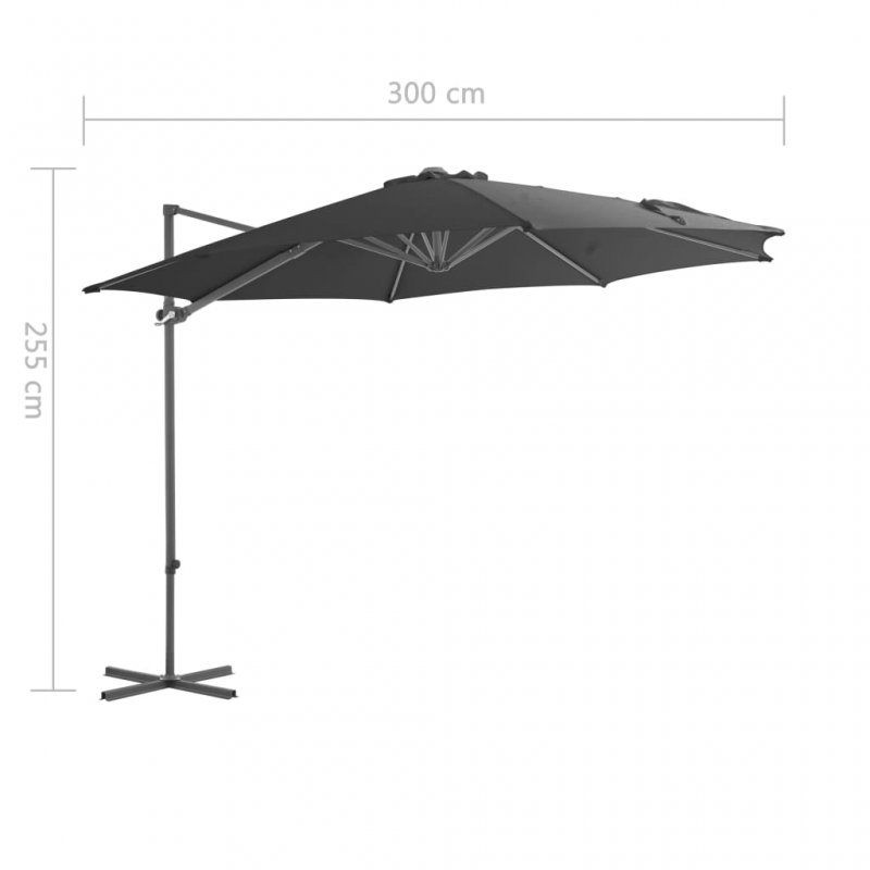 Ομπρέλα κρεμαστή ανθρακί με ατσάλινο ιστό 300 εκ