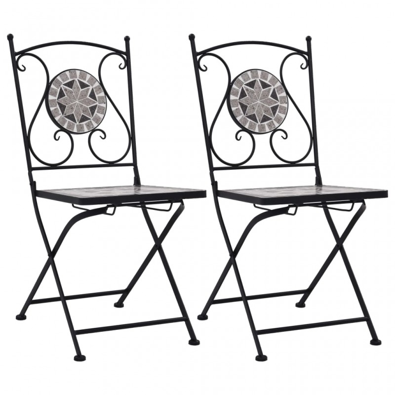 Καρέκλες μπιστρό με εφέ μωσαϊκού σετ δύο τεμαχίων γκρι