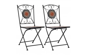 Καρέκλες μπιστρό με εφέ μωσαϊκού σετ δύο τεμαχίων πορτοκαλί και γκρι
