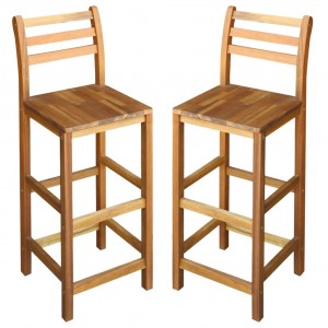 Καρέκλες μπαρ 2 τεμ από μασίφ ξύλο ακακίας
