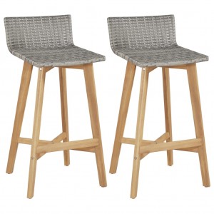Καρέκλες μπαρ σετ δύο τεμαχίων από μασίφ ξύλο ακακίας και συνθετικό ρατάν 40x45x90 εκ