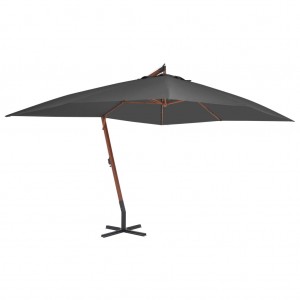 Ομπρέλα κρεμαστή ανθρακί με ξύλινο ιστό 400x300 εκ