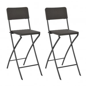 Καρέκλες Μπαρ Πτυσσόμενες 2 τεμ. Καφέ HDPE/Ατσάλι με Όψη &Rh