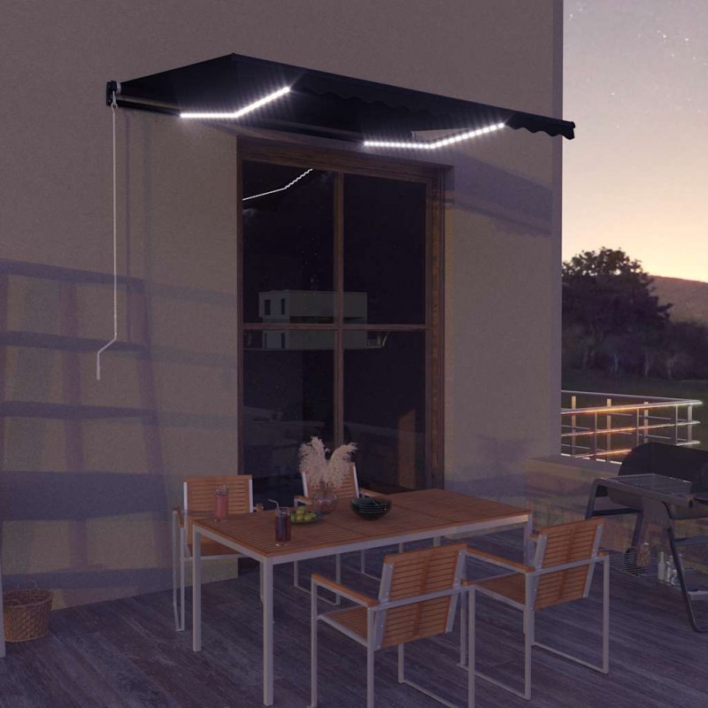 Τέντα Συρόμενη Χειροκίνητη με LED Ανθρακί 350 x 250 εκ.
