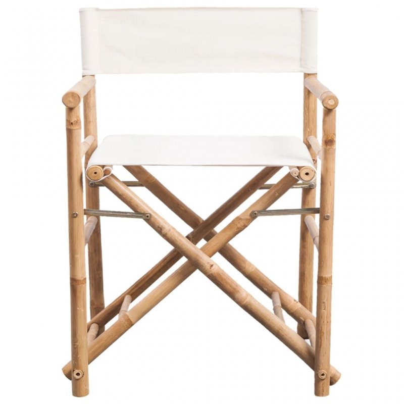 Καρέκλα σκηνοθέτη πτυσσόμενη από μπαμπού και λευκό καραβόπανο σετ δύο τεμαχίων