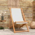 Ξαπλώστρα με κρεμ ύφασμα από ξύλο teak