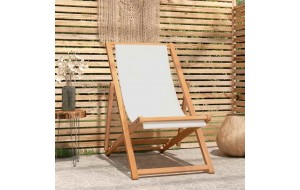 Ξαπλώστρα με κρεμ ύφασμα από ξύλο teak