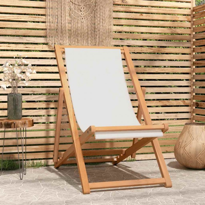 Ξαπλώστρα με κρεμ ύφασμα από ξύλο teak