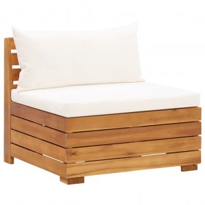 Καναπές μεσαίος τμηματικός από ξύλο ακακίας με λευκά κρεμ μαξιλάρια