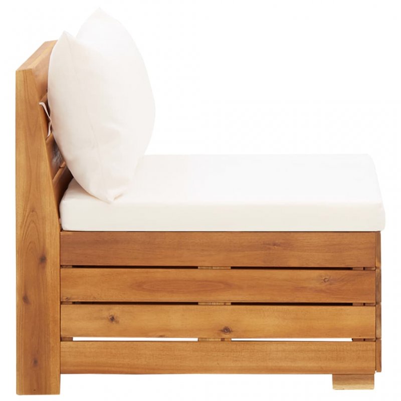 Καναπές μεσαίος τμηματικός από ξύλο ακακίας με λευκά κρεμ μαξιλάρια