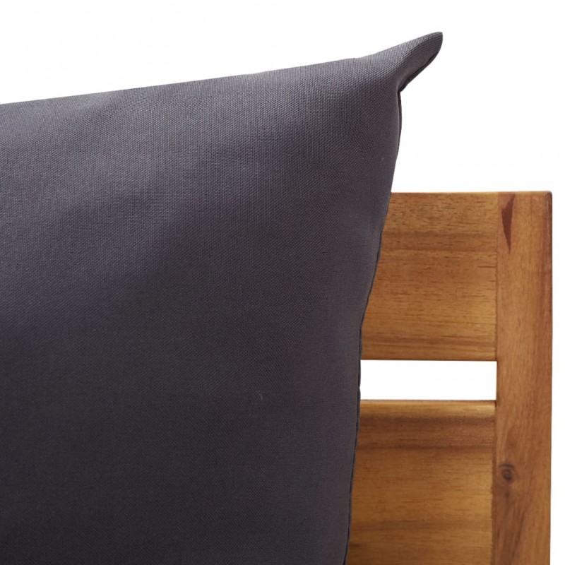 Καναπές μεσαίος τμηματικός από ξύλο ακακίας με σκούρα γκρι μαξιλάρια