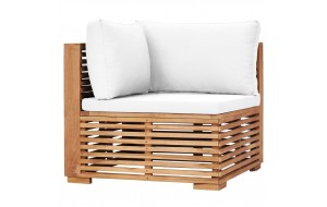 Καναπές κήπου γωνιακός από μασίφ ξύλο teak με κρεμ μαξιλάρι