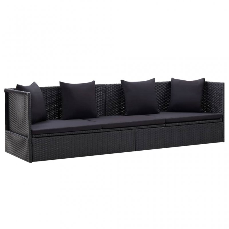 Καναπές εξωτερικού χώρου μαύρος από συνθετικό ρατάν με μαξιλάρια 200x60x58 εκ