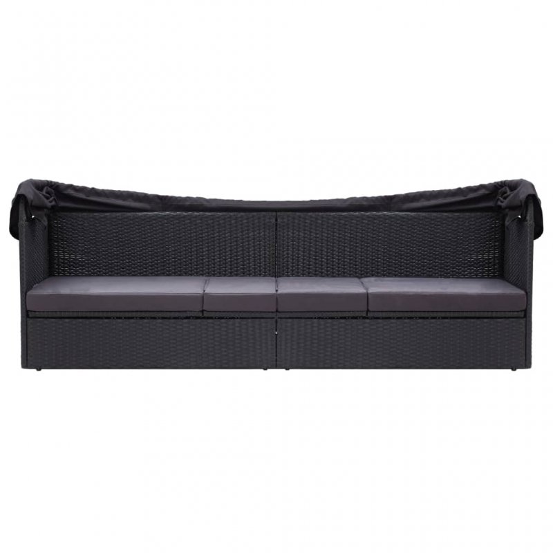 Καναπές κρεβάτι κήπου από μαύρο συνθετικό ρατάν με σκίαστρο 205x62x124 εκ