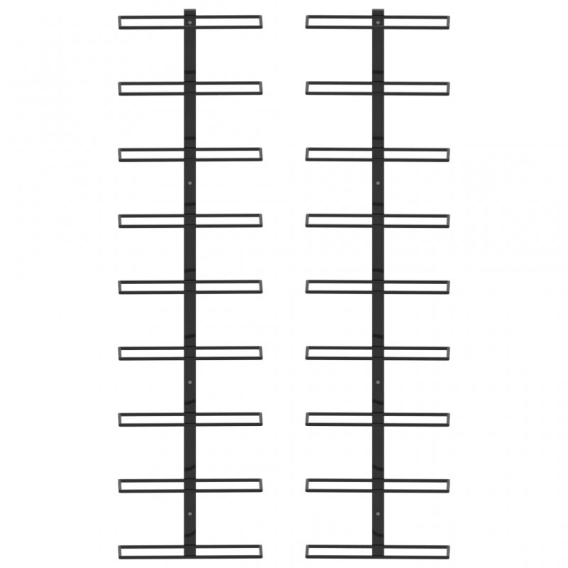 Βάσεις κρασιών τοίχου δύο τεμαχίων για 18 φιάλες μαύρες σιδερένιες 24x8x95,4 εκ