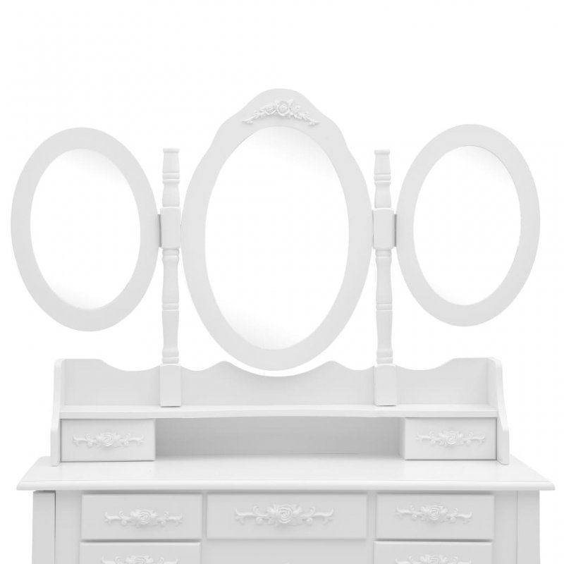 Μπουντουάρ με σκαμπό και αναδιπλούμενο τριπλό καθρέφτη σε λευκό χρώμα