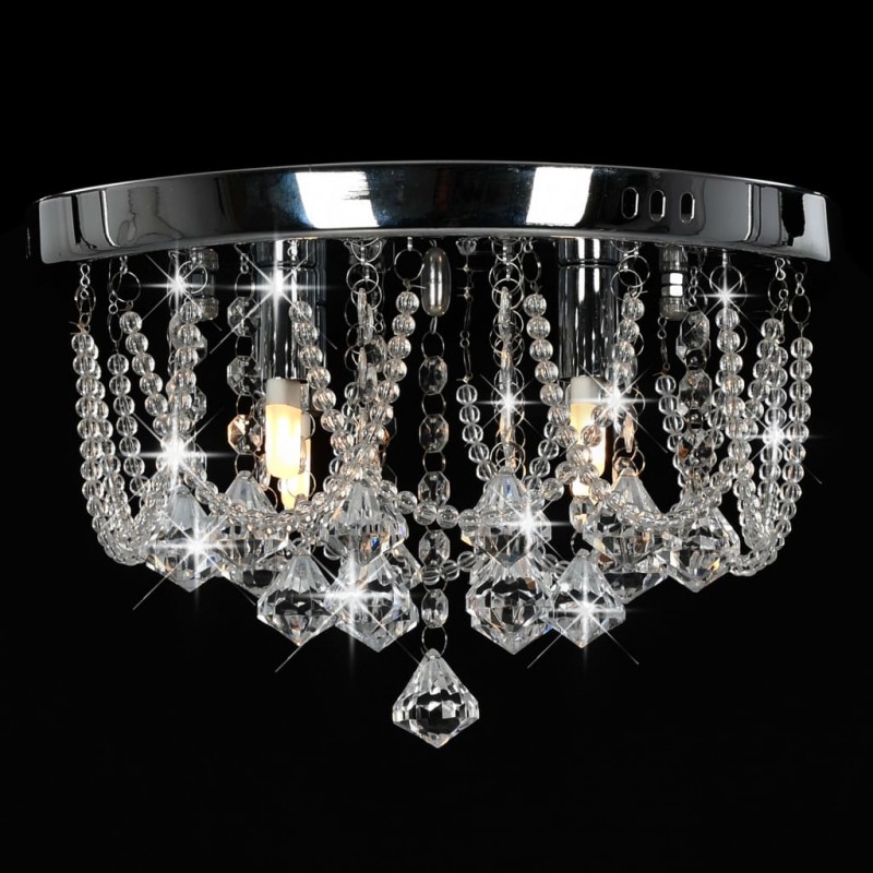 Φωτιστικό Οροφής Στρογγυλό Ασημί με Κρυσταλλινές Χάντρες 4 x G9