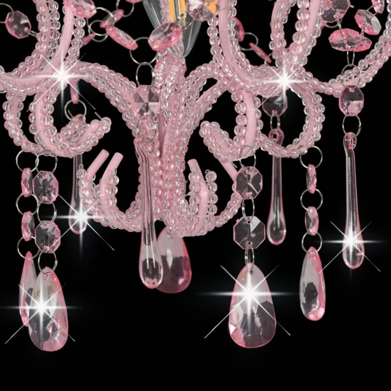 Φωτιστικό Οροφής με Χάντρες Στρογγυλό Ροζ Ε14