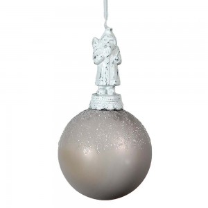 Ασημί γυάλινη Χριστουγεννιάτικη μπάλα με διακόσμηση Άγιος Βασίλης 7 εκ