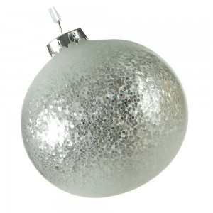 Γυάλινη Χριστουγεννιάτικη μπάλα ασημί με γκλίτερ 8 εκ