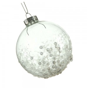 Χριστουγεννιάτικη γυάλινη μπάλα διάφανη με πούλιες 8 εκ