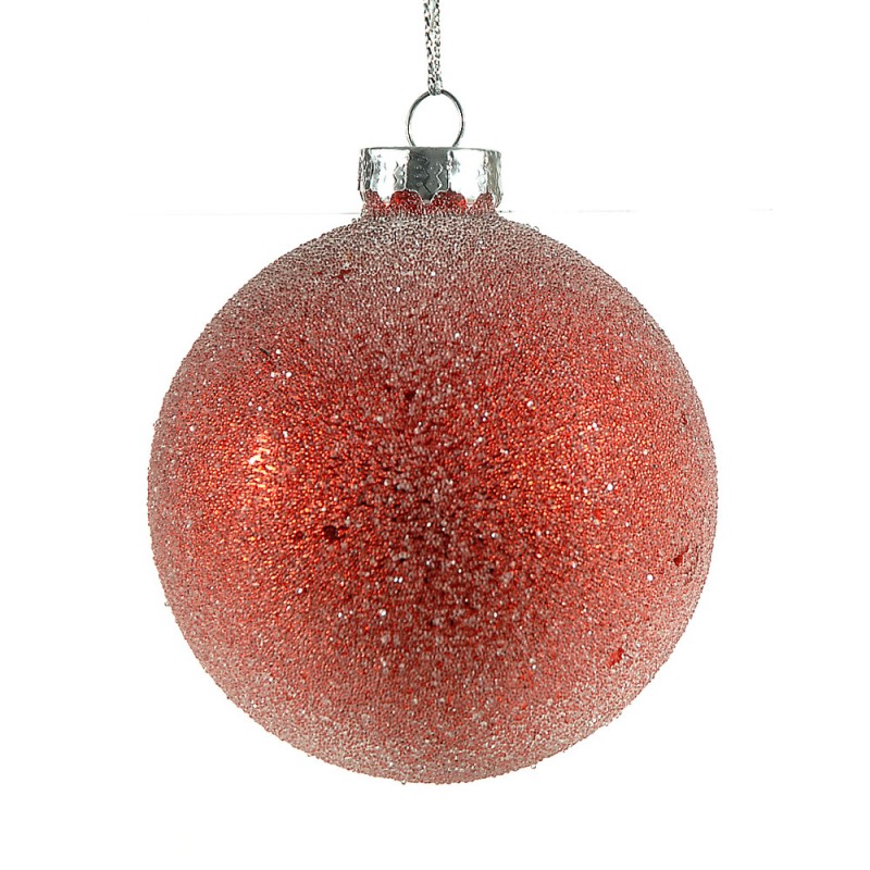 Χριστουγεννιάτικη γυάλινη μπάλα κόκκινη χιονισμένη 8 εκ