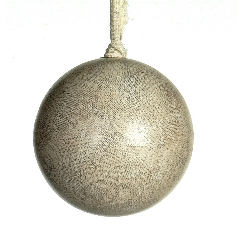Vintage ξύλινη Χριστουγεννιάτικη μπάλα γκρι με δέσιμο σκοινί 12 εκ