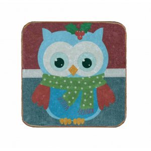 Vintage χειροποίητο σουβέρ Christmas owl 9.5x9.5 εκ