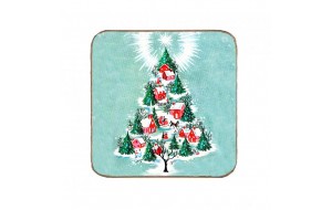 Χειροποίητο σουβέρ με χιονισμένα χριστουγεννιάτικα σπιτάκια και δέντρα 9.5x9.5 εκ